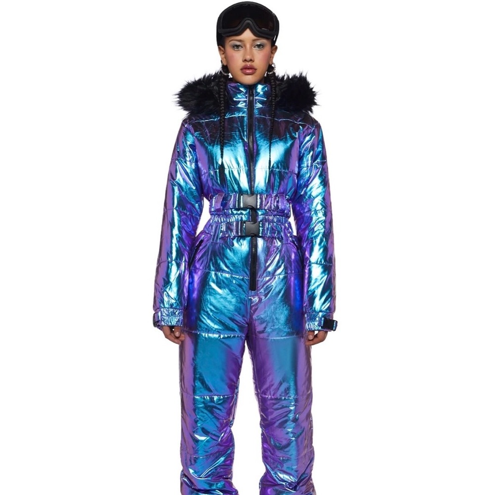 Iridescent Snowsuit with Black Fur Trim